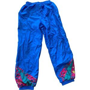 Vintage 90s Jogger Track Pants Bright Blue Colorful Floral Kids Sz Medium 5-6